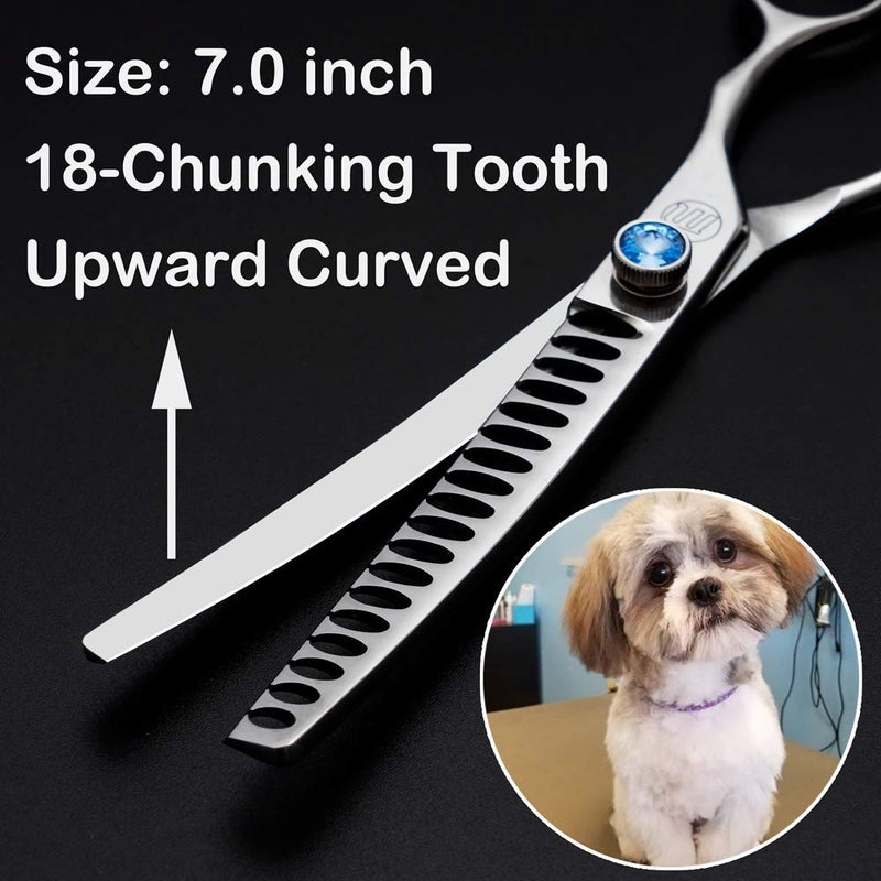Moontay Professional 7.0" Dog Grooming Chunkers Scissors, Upward Curved Pets Grooming Thinning/Blending Shears - Japan 440C Stainless Steel for Pet Groomers or Family DIY Use 18 Teeth - Image 2